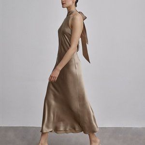 Silk Maison French Bow Halter Neck Silk Maxi Dress